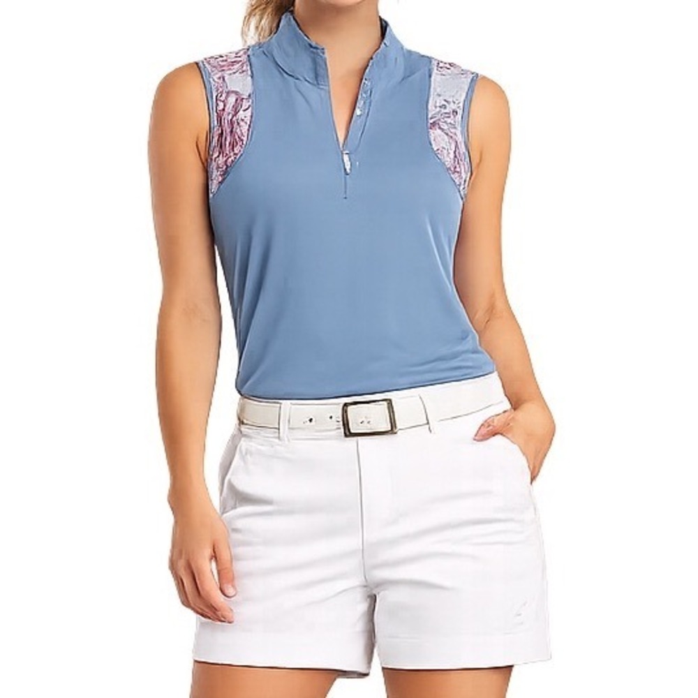 Sofibella Womens Blue‎ Sleeveless Quarter Zip Golf Tennis Top Paisley Small NWT